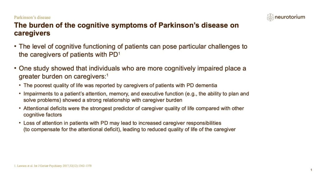 The burden of the cognitive symptoms of Parkinson’s disease on caregivers